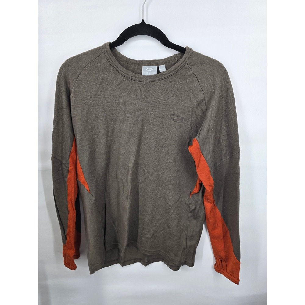 Icebreaker Bodyfit 260 Kids Merino Wool Base Layer Top Grey Orange Medium